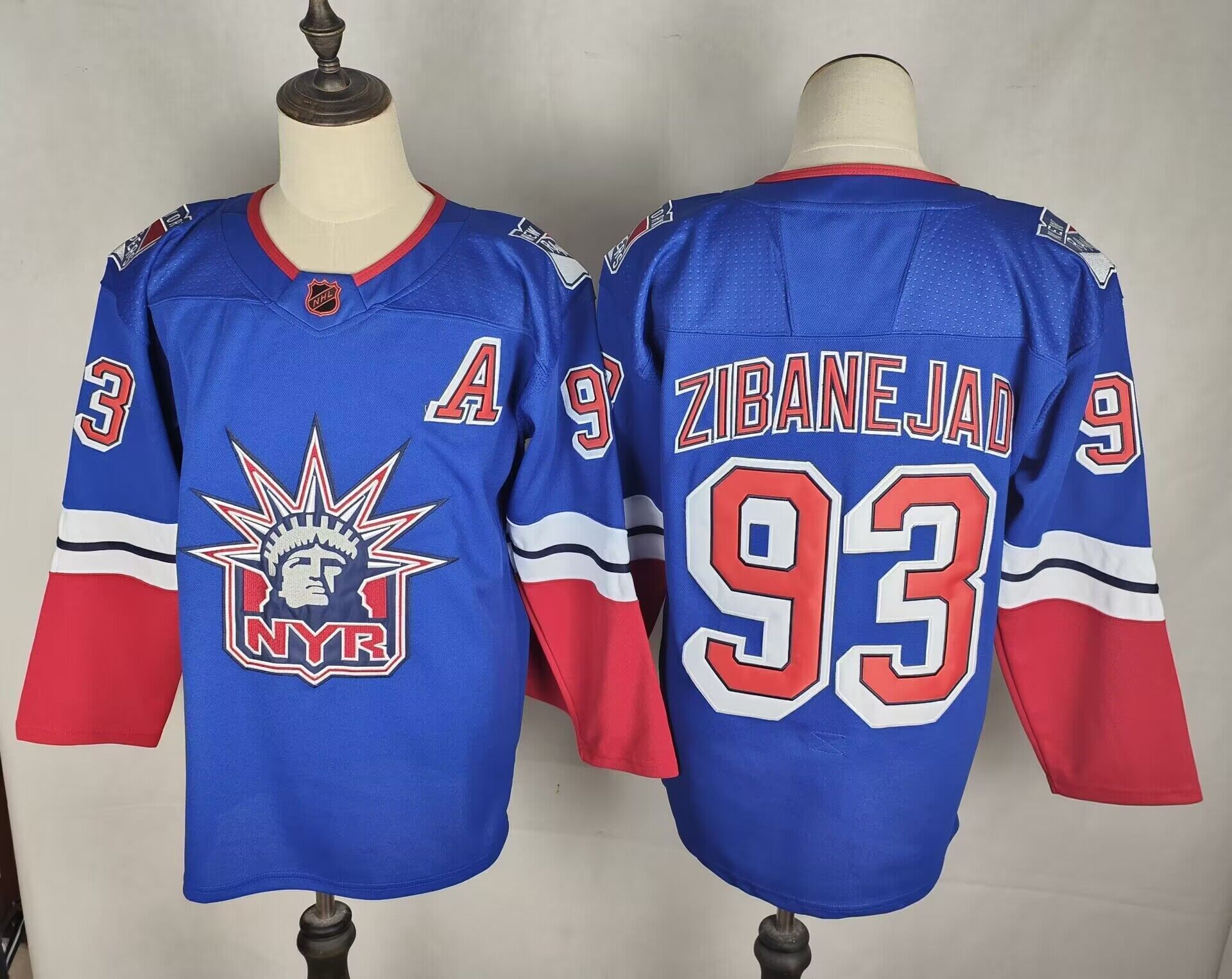 Mens New York Rangers #93 Mika Zibanejad Blue 2022 Reverse Retro Stitched Jersey